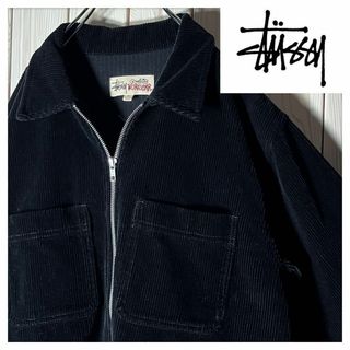 ステューシー(STUSSY)の【美品 M】ステューシー 刺繍ロゴ コーデュロイ ワイドウォール ジップ シャツ(その他)