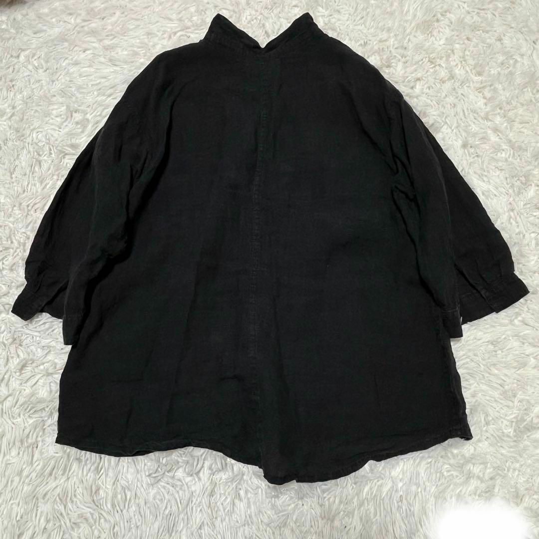 tumugu(ツムグ)のtumugu ツムグ　リネン100% シャツ　日本製　ハグハグ　ブラック レディースのトップス(シャツ/ブラウス(長袖/七分))の商品写真