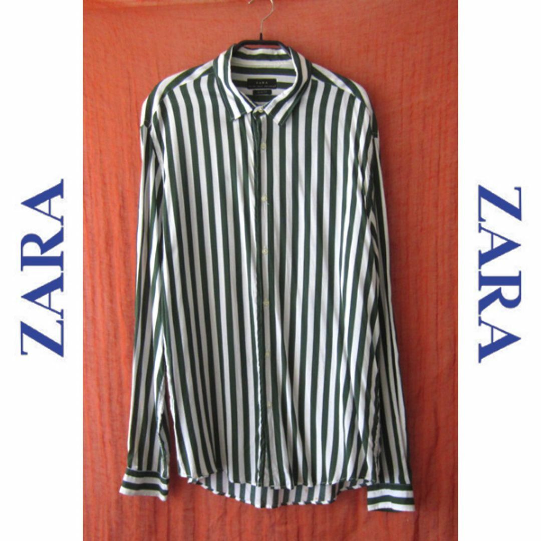 ZARA(ザラ)の美品　ZARA／ザラ★　ストライプ　レーヨン　ロングシャツ メンズのトップス(シャツ)の商品写真