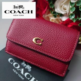 コーチ(COACH)のコーチ ミニ トライフォールド ウォレット 赤 レザー CM437(財布)