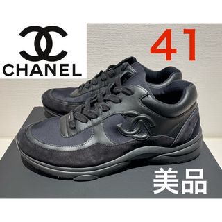 シャネル(CHANEL)の美品❗️CHANEL ココマーク レザー × メッシュスニーカー ブラック 41(スニーカー)