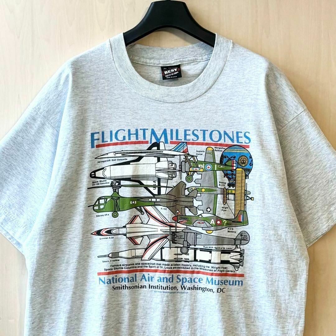 FRUIT OF THE LOOM(フルーツオブザルーム)の90s USA製古着　ヴィンテージ　航空機　Tシャツ　国立航空宇宙博物館　霜降り メンズのトップス(Tシャツ/カットソー(半袖/袖なし))の商品写真