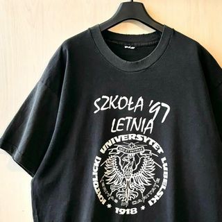 ヴィンテージ(VINTAGE)の90s古着　ヴィンテージ　ロゴTシャツ　ポーランド　ブラック　シングルステッチ(Tシャツ/カットソー(半袖/袖なし))