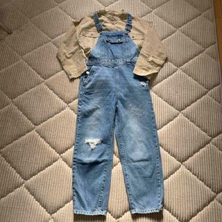 ザラキッズ(ZARA KIDS)のZARAキッズ　ダメージ デニムオーバーオール(パンツ/スパッツ)