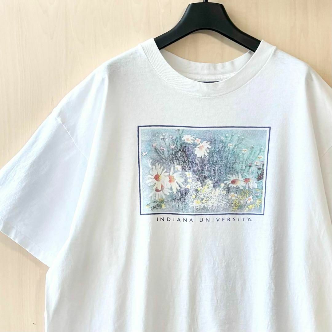 VINTAGE(ヴィンテージ)の90s USA製古着　ヴィンテージ　Tシャツ　インディアナ大学　花の絵　アート メンズのトップス(Tシャツ/カットソー(半袖/袖なし))の商品写真