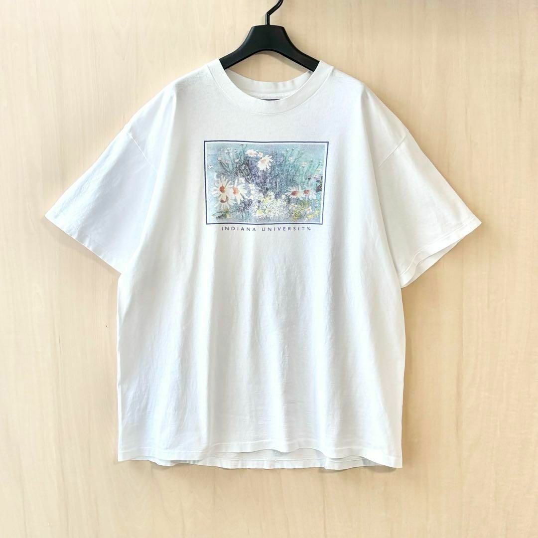 VINTAGE(ヴィンテージ)の90s USA製古着　ヴィンテージ　Tシャツ　インディアナ大学　花の絵　アート メンズのトップス(Tシャツ/カットソー(半袖/袖なし))の商品写真