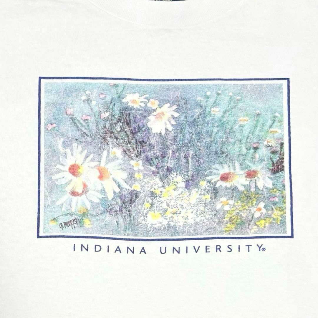 VINTAGE(ヴィンテージ)の90s USA製古着　ヴィンテージ　Tシャツ　インディアナ大学　花の絵　アート メンズのトップス(Tシャツ/カットソー(半袖/袖なし))の商品写真