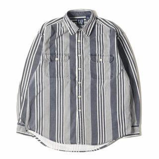 ギャップ(GAP)のGAP ギャップ シャツ サイズ:L 90s OLD GAP ストライプ ツイル 長袖シャツ ネイビー ホワイト 紺白 90年代 トップス カジュアルシャツ【メンズ】【中古】(シャツ)