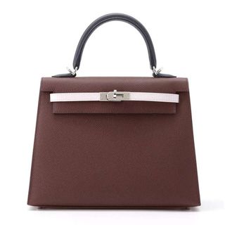 エルメス(Hermes)のエルメス ケリー25 外縫い トリコロール ルージュセリエ/モーヴペール/ブラック/シルバー金具 ヴォーエプソン B刻印 2way(ハンドバッグ)