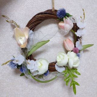 フラワーリース　ハンドメイド　アーティシャルフラワー　造花(リース)