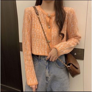 レディース　春服　シングルブレスト　ショート　長袖,oネック,韓国ニット,(カーディガン)