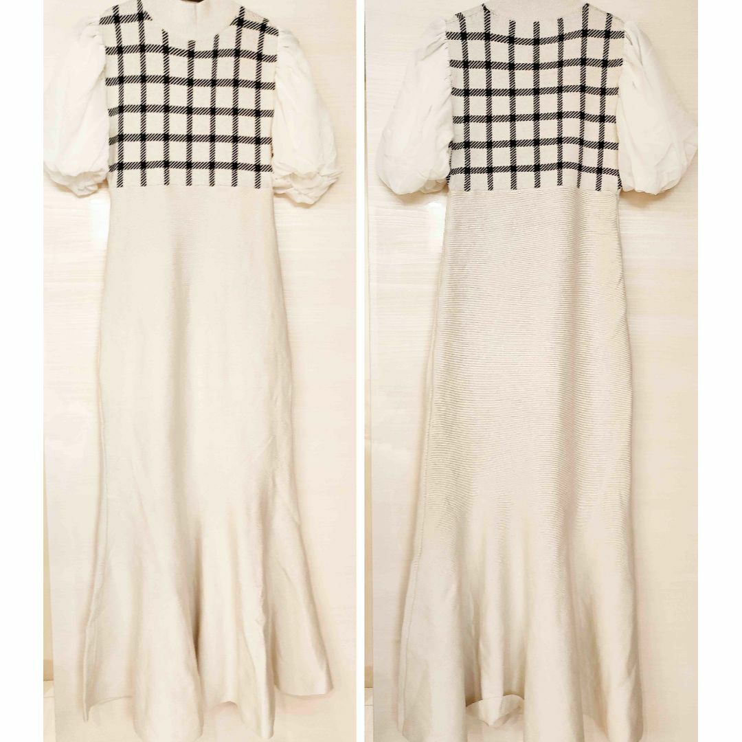 eimy istoire(エイミーイストワール)の新品 エイミーイストワール スプリングギンガムマーメイドニットワンピース WHT レディースのフォーマル/ドレス(その他ドレス)の商品写真