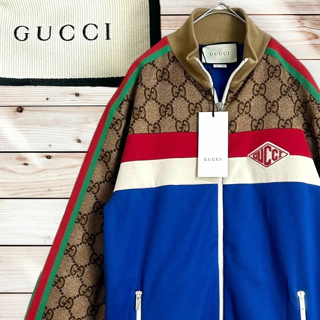 Gucci(グッチ)の美品☆人気モデル☆GUCCI トラックジャケット タグ GG柄 シェリーライン メンズのトップス(ジャージ)の商品写真