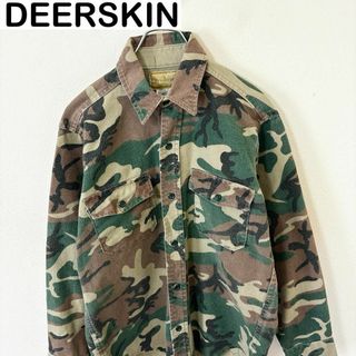 ヴィンテージ(VINTAGE)のUSA製　DEERSKIN 長袖　カモフラ　シャツ　古着　アウトドア　ミリタリー(Tシャツ/カットソー(七分/長袖))