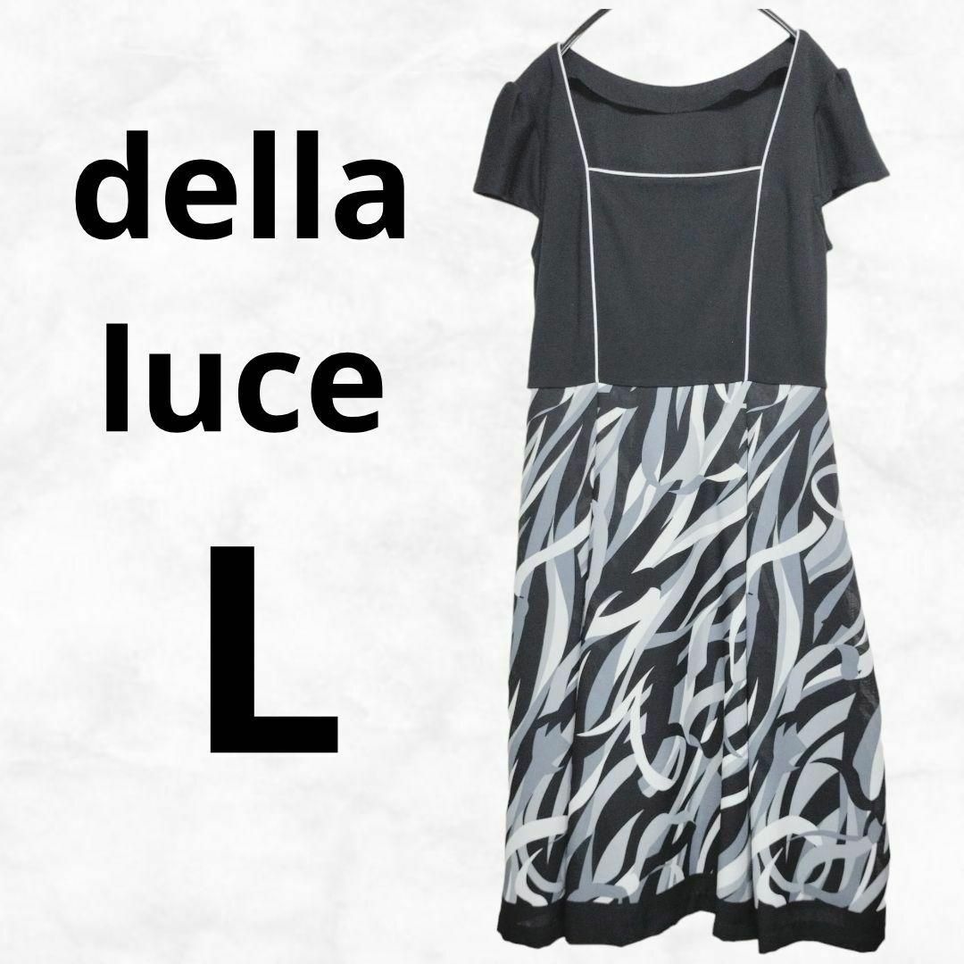 【della luce 】デラルーチェ ワンピース（L）総柄 コットン ブラック レディースのワンピース(ひざ丈ワンピース)の商品写真