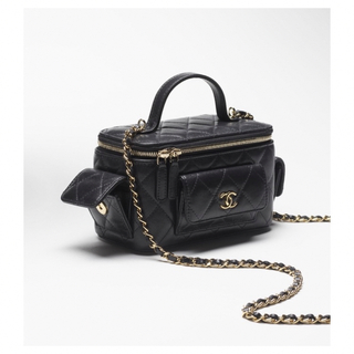 シャネル(CHANEL)の正規品 CHANEL シャネル バニティバッグ ハンドル ラムスキン ブラック(ショルダーバッグ)