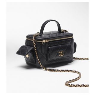 シャネル(CHANEL)の正規品 CHANEL シャネル バニティバッグ ハンドル ラムスキン ブラック(ショルダーバッグ)