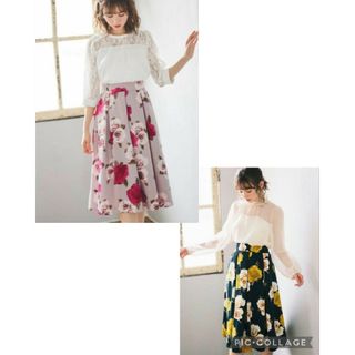 グレイル♡グログラン花柄フレアスカートセット売り　ピンク　ネイビー　M