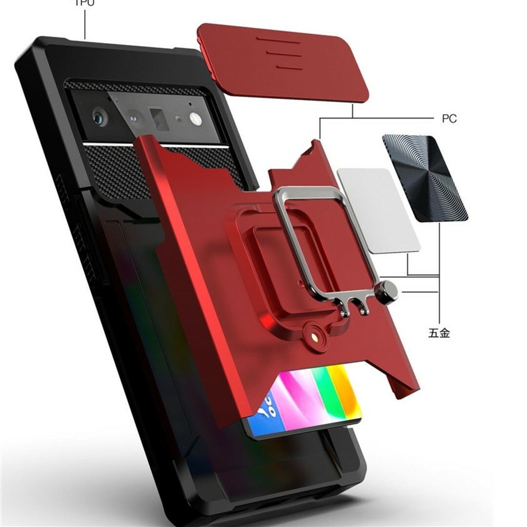 耐衝撃性Google Pixel7Aリング ケースTPU/PC赤レッド 頑丈丈夫 スマホ/家電/カメラのスマホアクセサリー(Androidケース)の商品写真