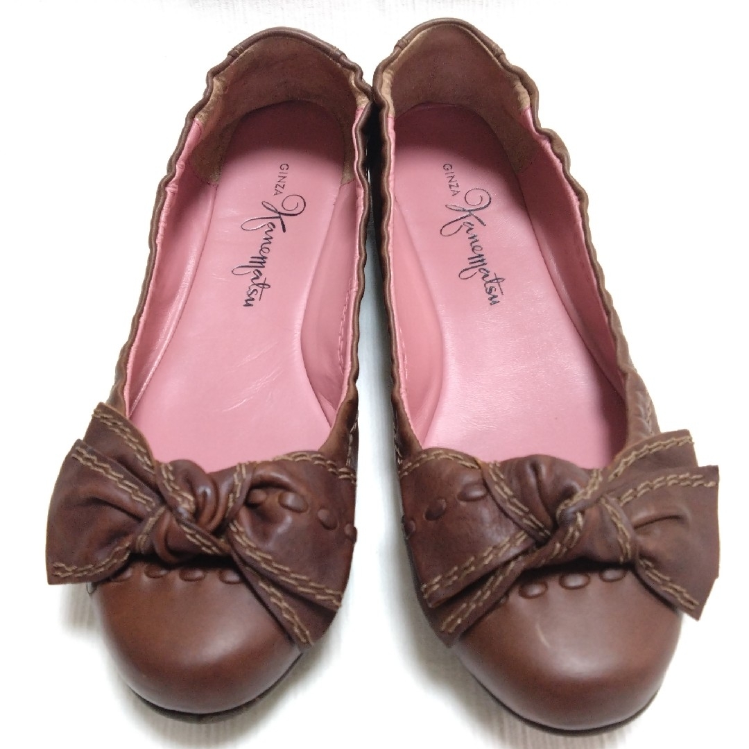 GINZA Kanematsu(ギンザカネマツ)の銀座かねまつ　革靴フラットバレエシューズ　りぼんステッチ レディースの靴/シューズ(バレエシューズ)の商品写真