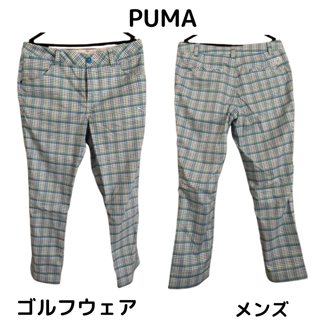 PUMA(プーマ)の最終値下げ PUMA プーマ 古着 メンズ ゴルフウェア 白 チェック ズボン  スポーツ/アウトドアのゴルフ(ウエア)の商品写真