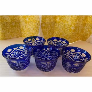 【未使用品】愛文切子　冷茶セット　5客　(グラス/カップ)