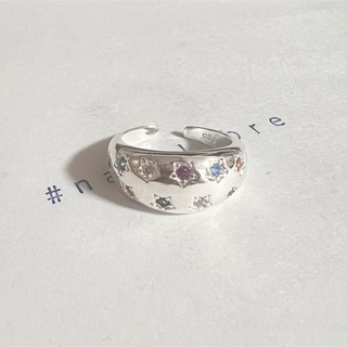 シルバーリング 925 銀 星 スター 甲丸 スムース カラフル 韓国 指輪⑥(リング(指輪))