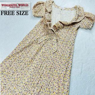 カネコイサオ(KANEKO ISAO)のワンダフルワールド カネコイサオ✨ フリル花柄ワンピース FREE SIZE(ロングワンピース/マキシワンピース)