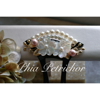 髪飾り 桜 かんざし バチ型 螺鈿 真珠母貝 パール W2401090簪(和装小物)