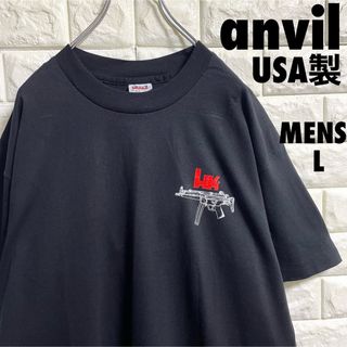 アンビル(Anvil)の90s anvil ガンシューティングプリント　半袖Tシャツ　USA製　Lサイズ(Tシャツ/カットソー(半袖/袖なし))