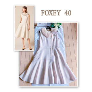 フォクシー(FOXEY)のFOXEY  28万ミンク襟Lilyワンピース40 新品同様　Rene(ひざ丈ワンピース)