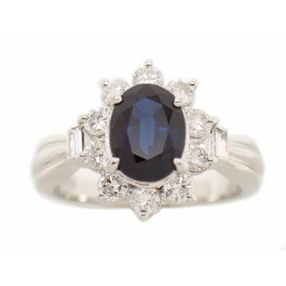 Pt900 ブルーサファイア1.68ct メレダイヤ0.62ct デザイン リング ＃11.5【新宿店】【中古】【新着】(リング(指輪))