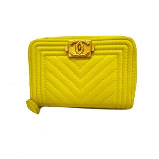 シャネル(CHANEL)の【4ge5248】シャネル コインケース/ボーイシャネル/Vステッチ/キャビアスキン/イエロー/ゴールド金具 【中古】 レディース(コインケース)