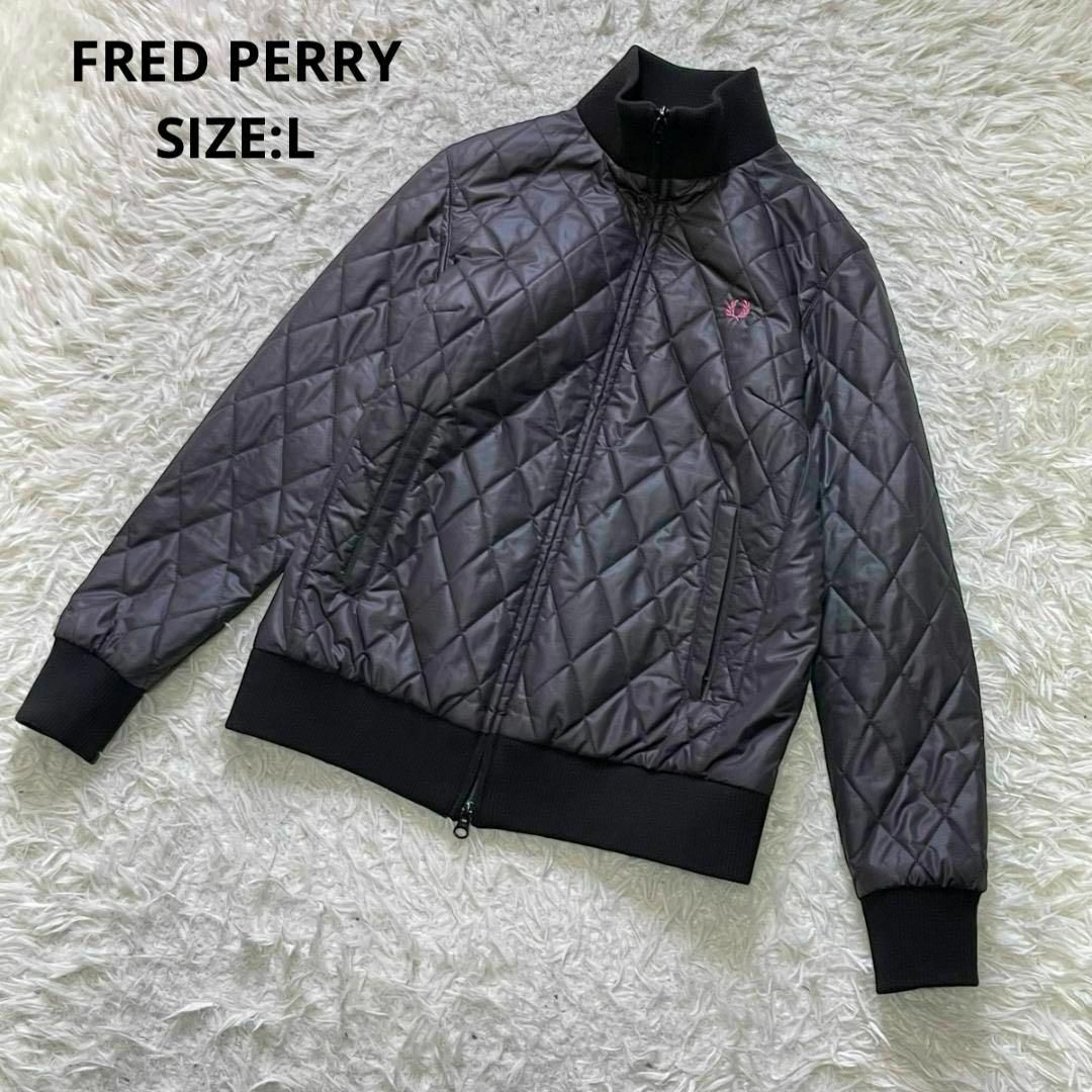 FRED PERRY(フレッドペリー)のFRED PERRY キルティングジャケット ダブルジップ サイズL ブラック レディースのジャケット/アウター(ブルゾン)の商品写真