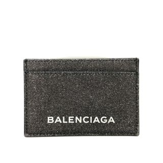 バレンシアガ(Balenciaga)のバレンシアガ BALENCIAGA 392126 ロゴ ラメ カードホルダー 名刺入れ カードケース レザー グレー 新品同様(パスケース/IDカードホルダー)