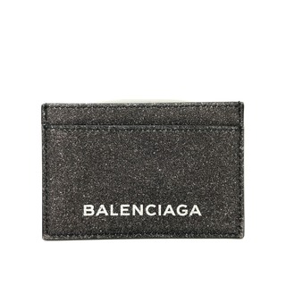 バレンシアガ(Balenciaga)のバレンシアガ BALENCIAGA 392126 ロゴ ラメ カードホルダー 名刺入れ カードケース レザー グレー 新品同様(パスケース/IDカードホルダー)