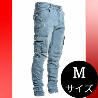 新品 現場服 作業着 カーゴ ブルーストレッチ スキニー Mデニム パンツ(デニム/ジーンズ)