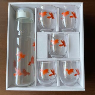 未使用品 片岡鶴太郎 金魚柄 クールポット グラス 6点セット(グラス/カップ)