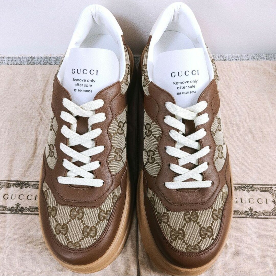 Gucci(グッチ)の新品未使用　在庫希少　GUCCI　グッチ　GGキャンバス　レザースニーカー　厚底 メンズの靴/シューズ(スニーカー)の商品写真