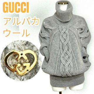 グッチ(Gucci)の☆美品☆GUCCI アルパカ混 ニット ポンチョ タートルネック S ハート(ニット/セーター)