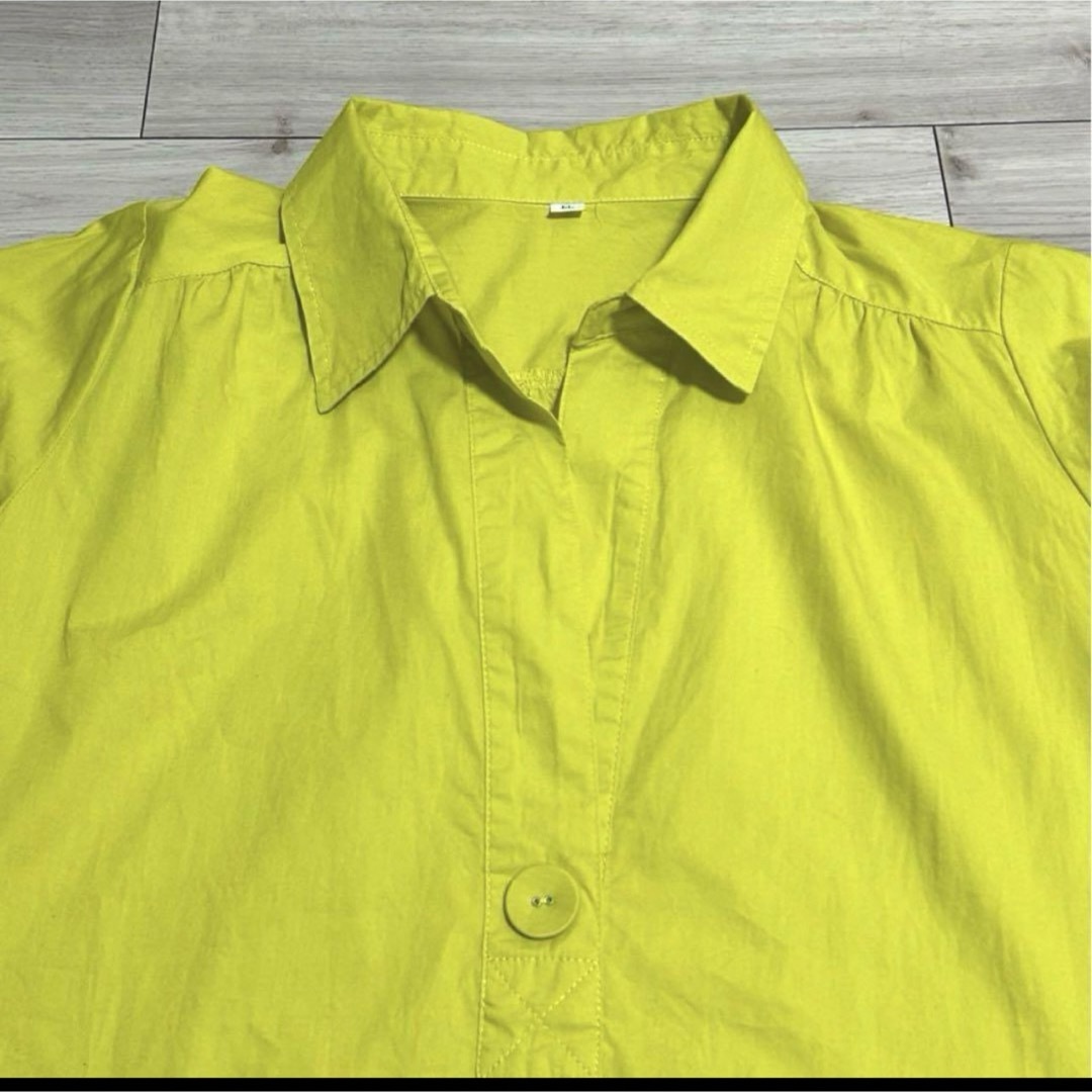 長袖シャツ　大きいサイズ　黄色　生協 スクロール　綿　きれい　レディース　XL レディースのトップス(シャツ/ブラウス(長袖/七分))の商品写真