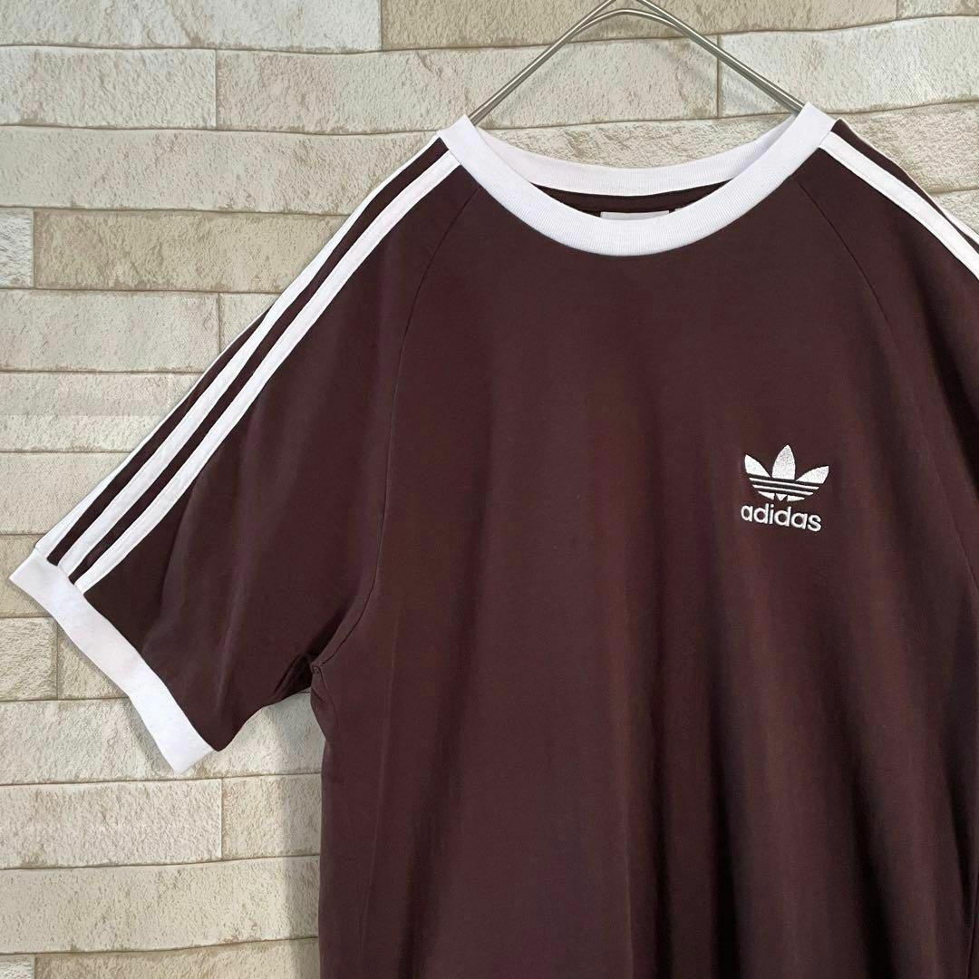 adidas(アディダス)のアディダス リンガーTシャツ 半袖 ラグラン 刺繍 トレフォイルロゴ 茶 L メンズのトップス(Tシャツ/カットソー(半袖/袖なし))の商品写真