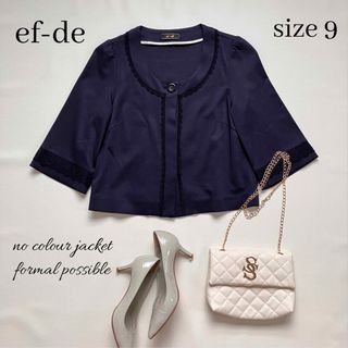 エフデ(ef-de)の◆極美品◆エフデ◆ノーカラージャケット風カーディガン◆レース◆ネイビー◆M(ノーカラージャケット)