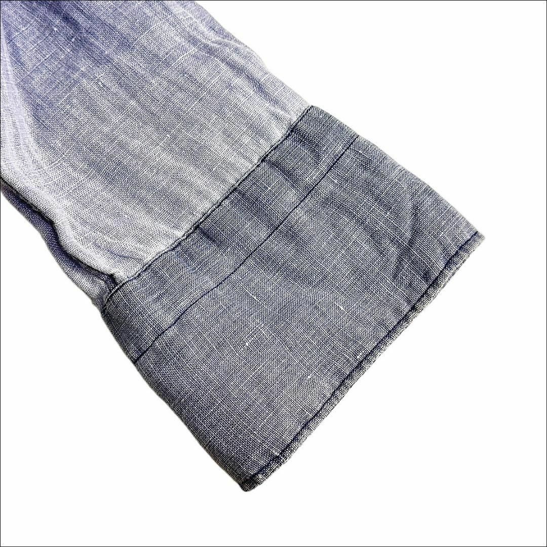 FINAMORE(フィナモレ)のJ3071美品 フィナモレ 後染めカッタウェイリネンシャツ ブルー系 15/38 メンズのトップス(シャツ)の商品写真