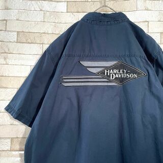 ハーレーダビッドソン(Harley Davidson)のハーレーダビッドソン 半袖シャツ 両面刺繍 紺 2XL(シャツ)