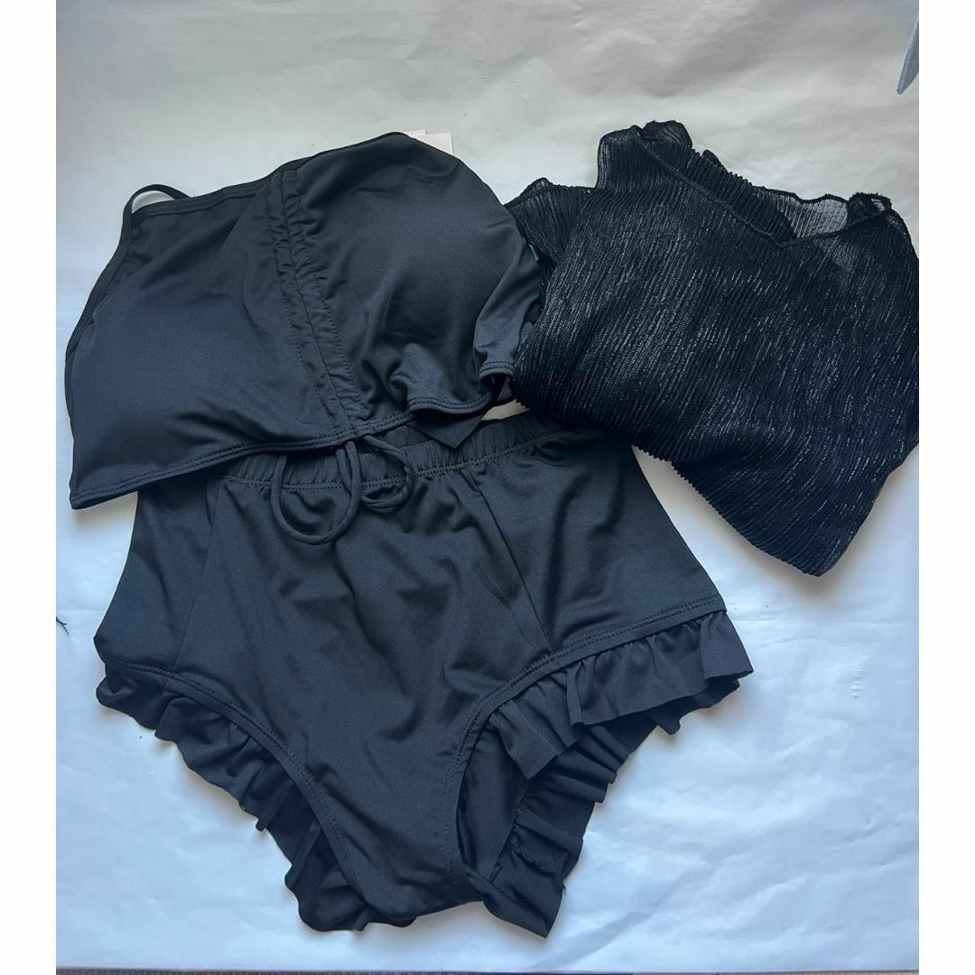 Lサイズ 黒色セパレート水着 体型カバー　3点セット　日焼け防止　韓国 レディースの水着/浴衣(水着)の商品写真