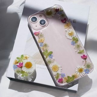 #091 全機種対応　可愛い　スマホケース　押し花　カバー　ボタニカル(iPhoneケース)