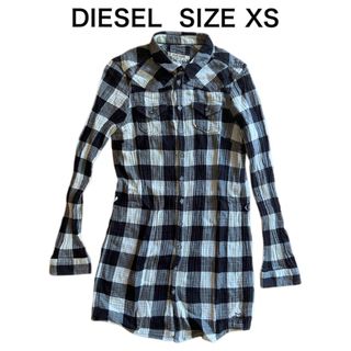 ディーゼル(DIESEL)のDIESEL ディーゼル シャツワンピース チェック 刺繍 サイズXS(ひざ丈ワンピース)