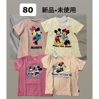 80 ディズニー　ミッキー　Tシャツ　バースデイ　ミニー　ピンク　保育園着(Ｔシャツ)