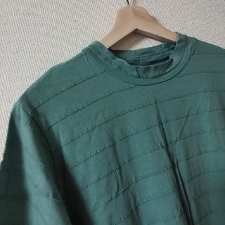 モックネックt　半袖カットソー　ストレッチコットン　セージグリーン　LLサイズ(Tシャツ(半袖/袖なし))